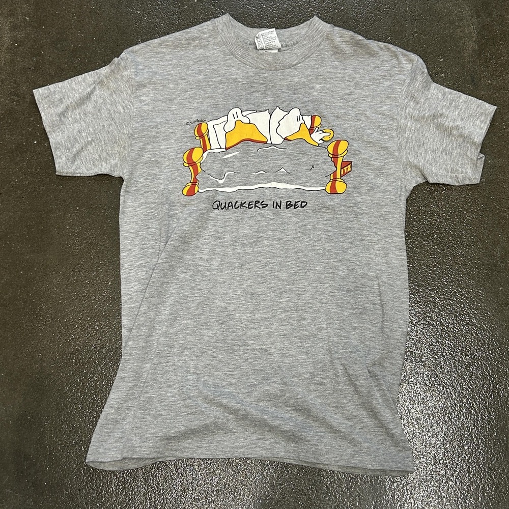 Vintage Quackers In Bed Shirt Mens Medium Gray Duck Graphic Cartoon 90s